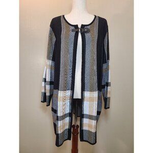 Kasper Womens Long Sleeves Cardigan Coat Black Beige White Tricolor Size 1X A201